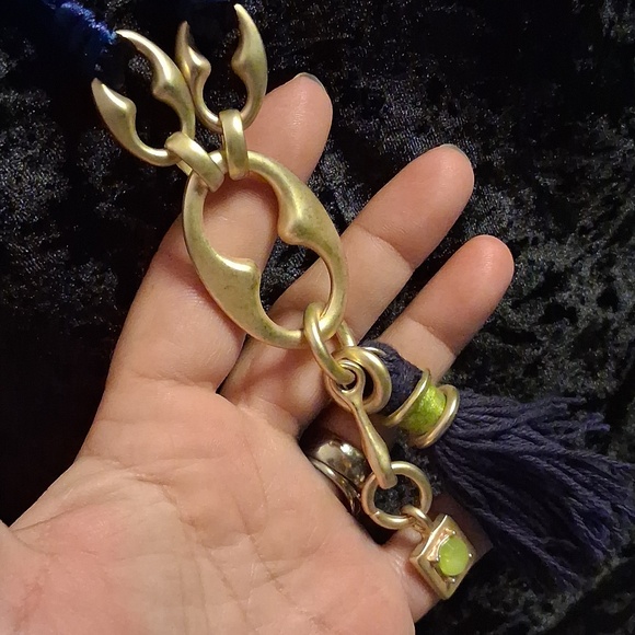 Vintage Gold and Navy Blue Statment  Tassel Necklace chunky accents.38 In Long - Picture 4 of 10